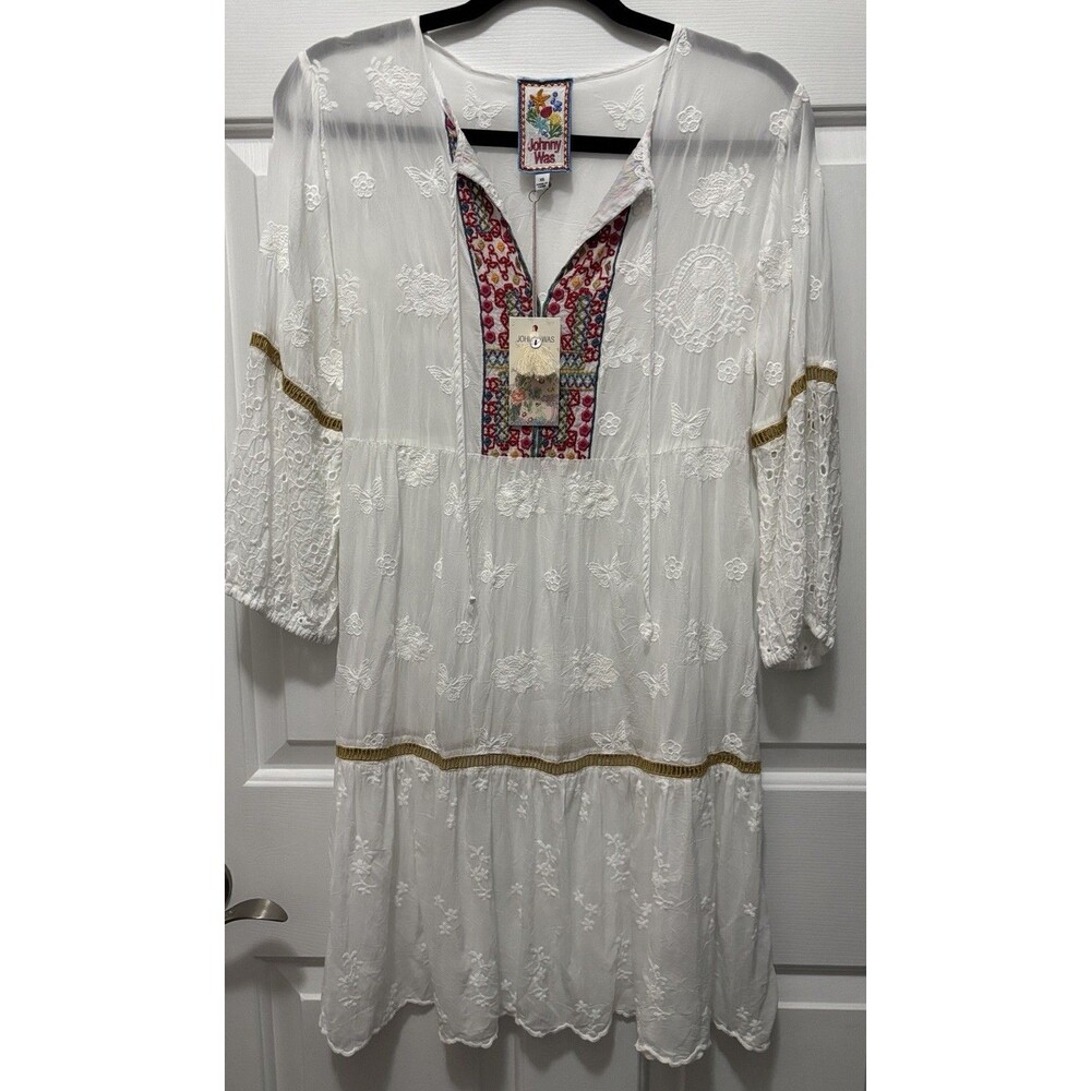 Johnny Was Embroidered White Dress New With Tags XS  $420 MSRP